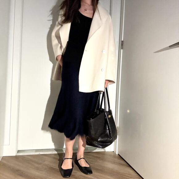 $2400 Khaite Cashmere Silk Cadence Navy Tweed Midi Skirt S Small Blue Fuzzy - Picture 10 of 13